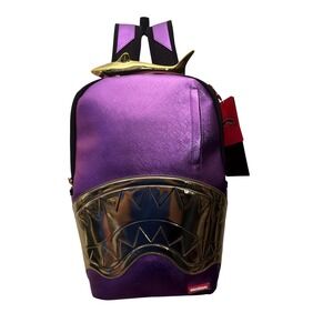 Sprayground Purple Metallic Gold Shark Mouth Backpack 3D Fin Streetwear NWT